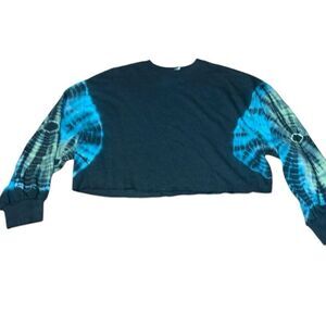 Victoria’s Secret Pink Tie Dye Crop Pullover, Grey, Teal, long sleeve, Large